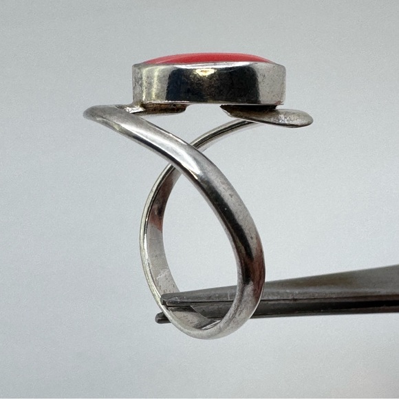 Vintage Mexico Silver Overlay Red Carnelian Agate Swirl Ring Statement Sz 9 - Picture 4 of 7